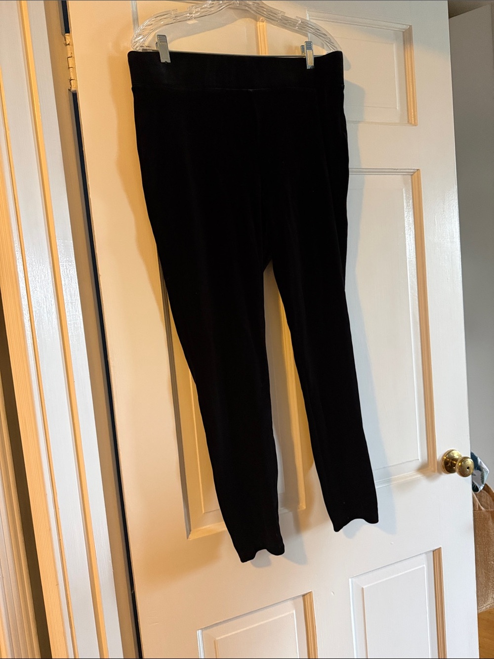 Black velvet leggings with a thick waistband